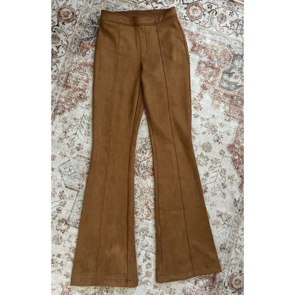 SPANX Faux Suede Flare Pull On Pants Womens Size S Stretch Caramel - Picture 1 of 7